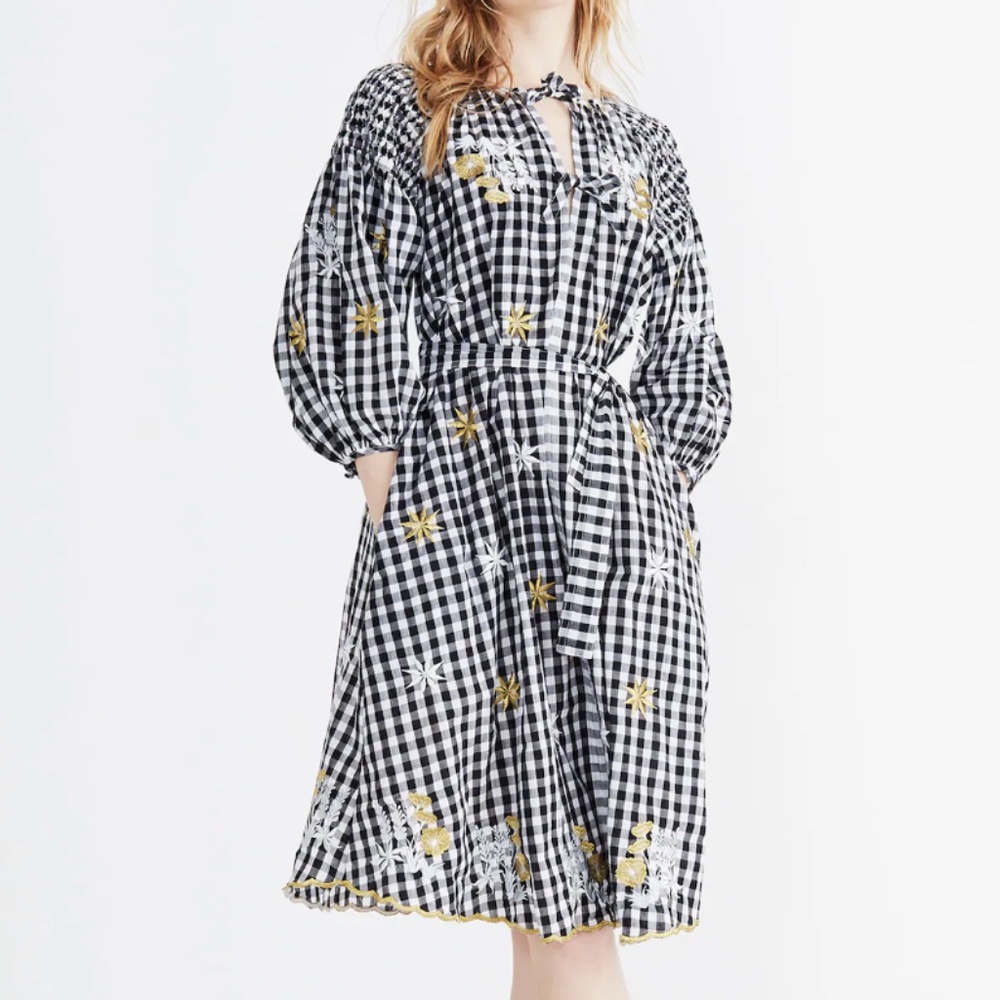 Innika Choo Smocked Gingham Avens Midi Dress
